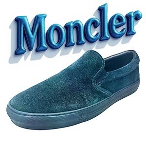 Moncler  Blue Suede Leather Slip On Shoes Men’s Size EU 44 US 11 Italy Made EUC
